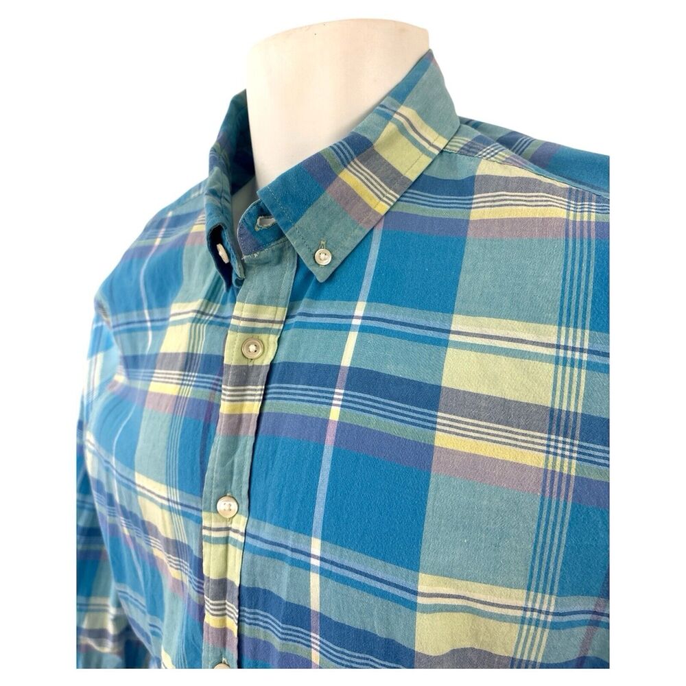 Tommy Hilfiger Shirt Men's XXL 2XL Blue White Plaid Button Up Long Sleeve Cotton